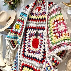 Artisan MEGA granny square Cocoon kimono W cabin cottage prairie hippy vibe